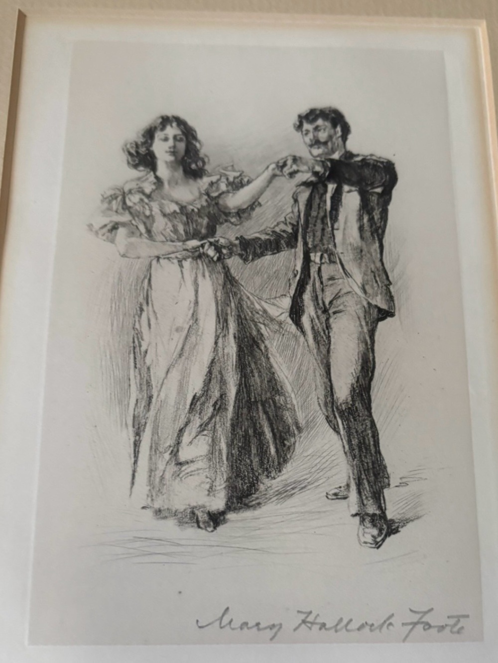 Antique Framed Illustration “Regency Dancing” signed by Mary Holland Foote